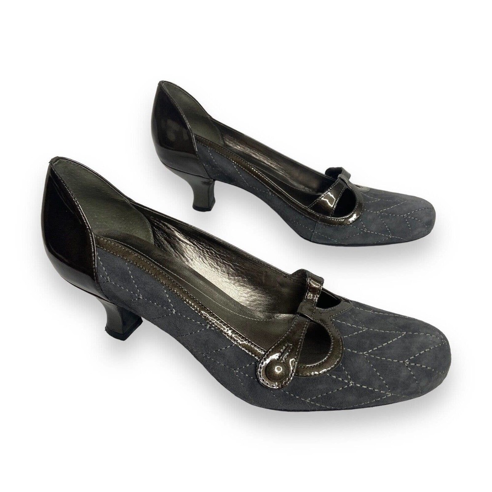 Franco Sarto Mary Jane Kitten Heel Pumps Size 10N Gray Stitching Suede Workwear - Picture 5 of 12